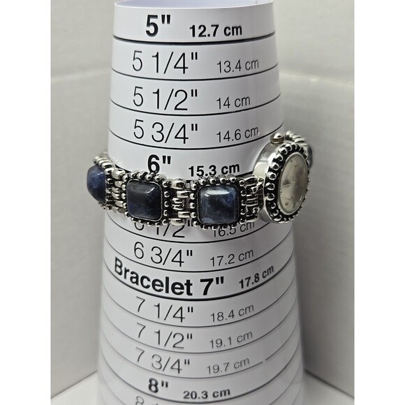 Victoria Lace Quartz Blue Cabochon Watch Japan Silver Tone Womens New Battery - Picture 7 of 10